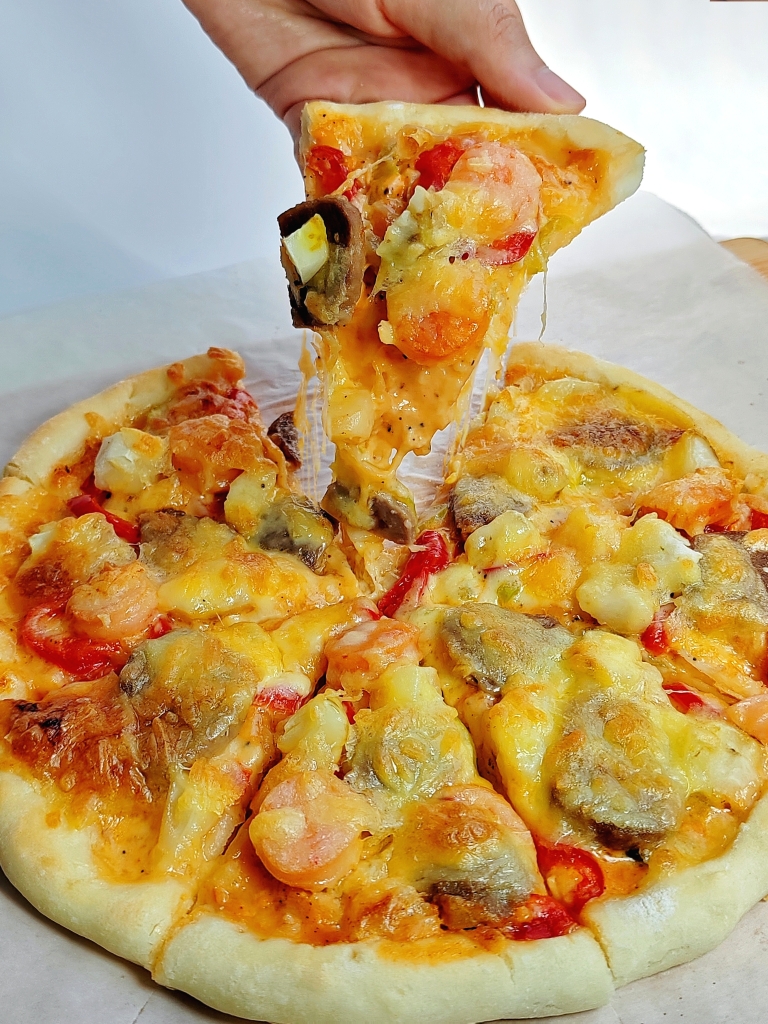 懒人食谱🔥自制超快手海陆双拼披萨