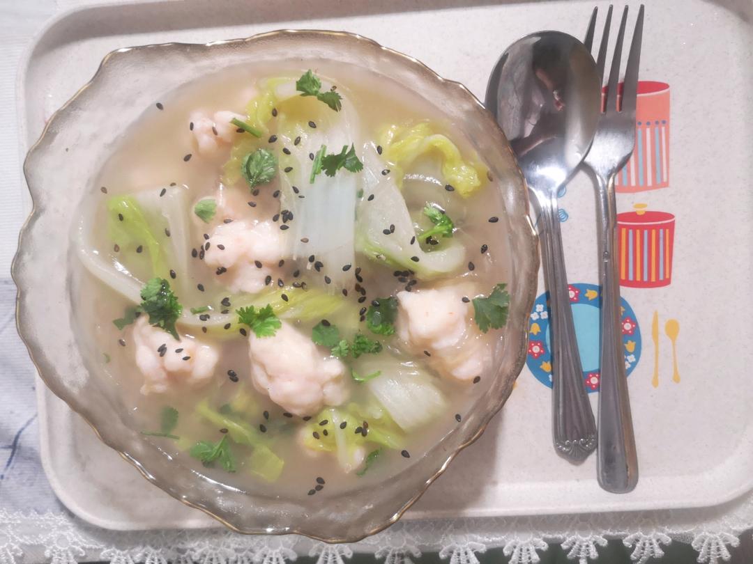 娃娃菜虾滑粉丝汤