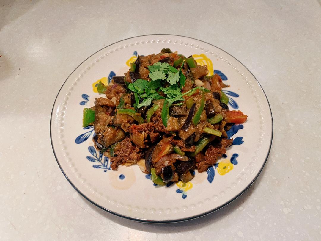 疆味茄子炒羊肉（少油）的做法