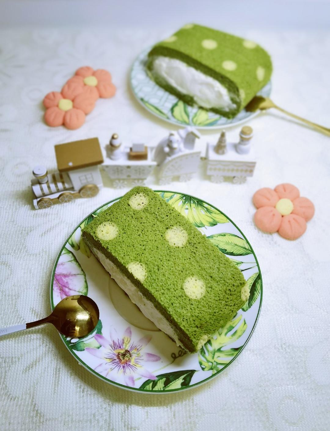 抹茶波点（条纹）蛋糕卷