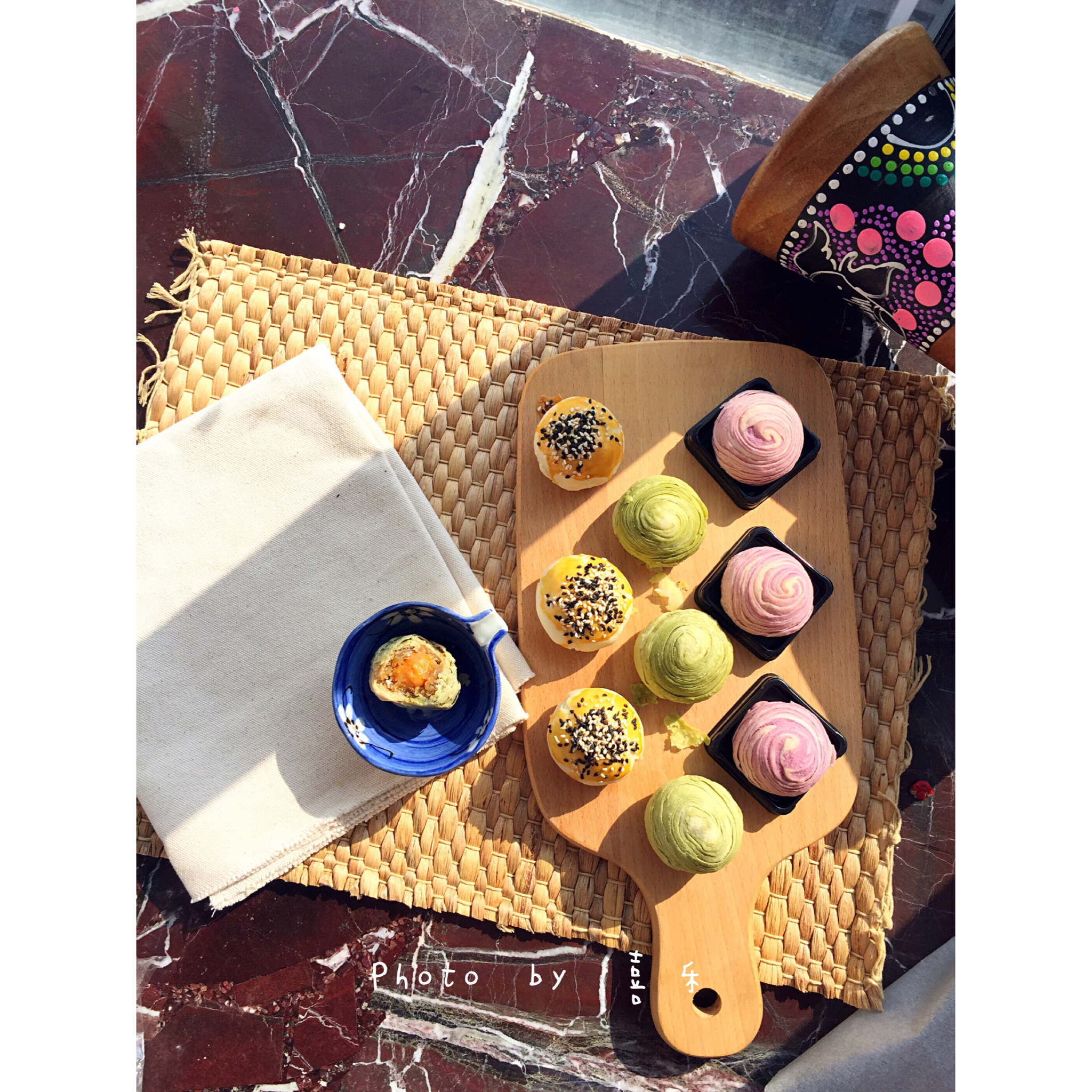 蛋黄酥~紫薯、抹茶、原味~花好月圆，中秋快乐~内附一次做六色蛋黄酥方法~