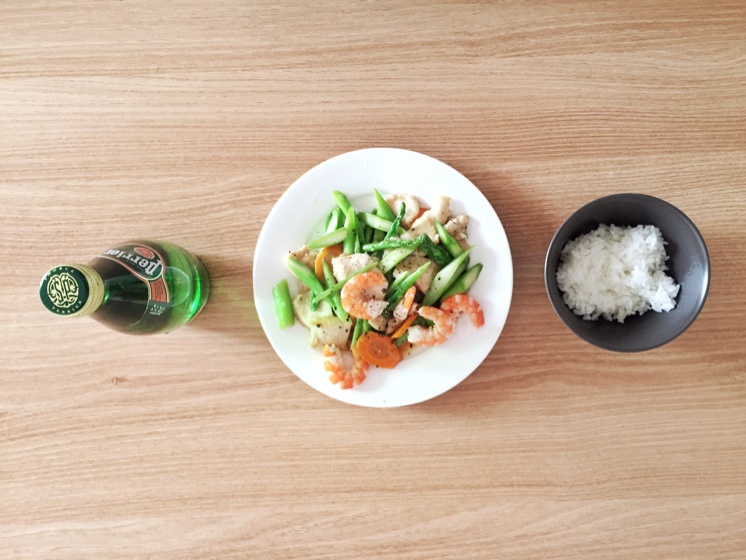 黑椒鸡片芦笋虾