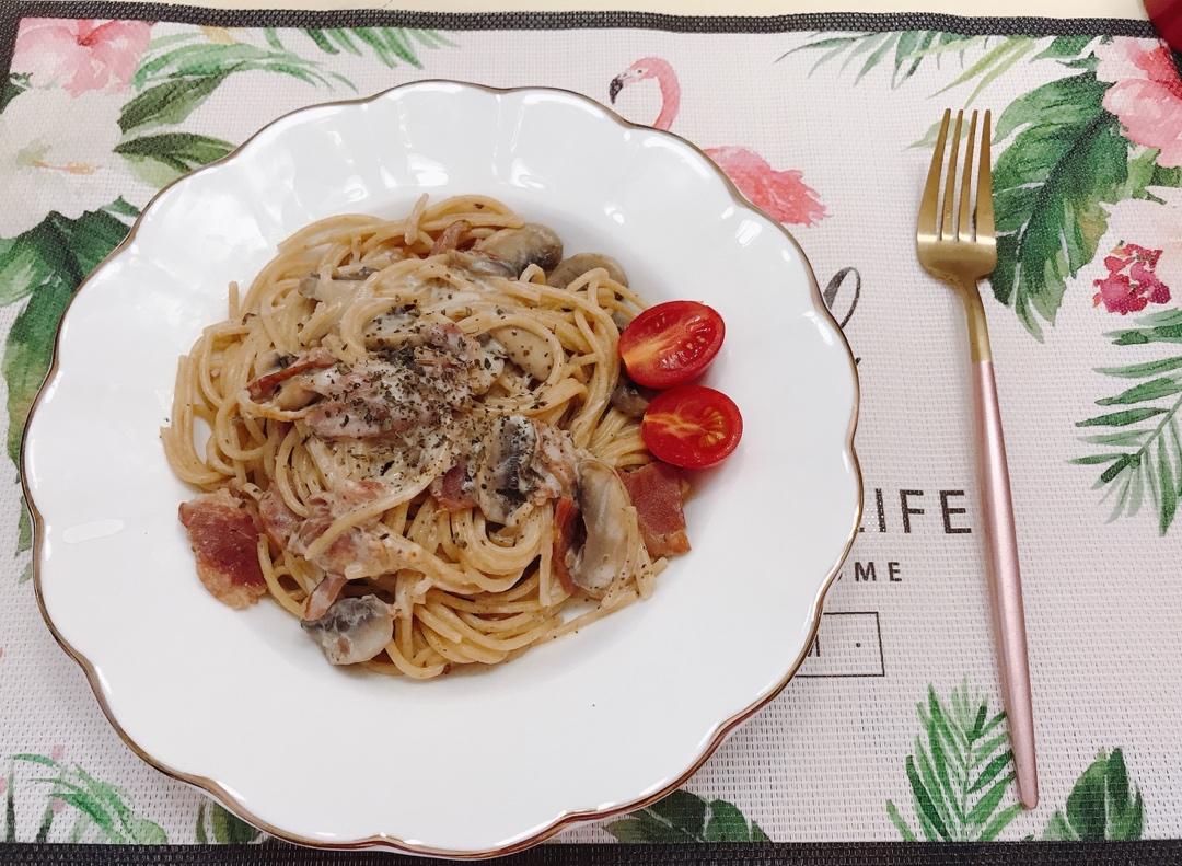 低卡伪白酱奶油培根蘑菇意大利面｜#Healthymeals# 减脂必撸02