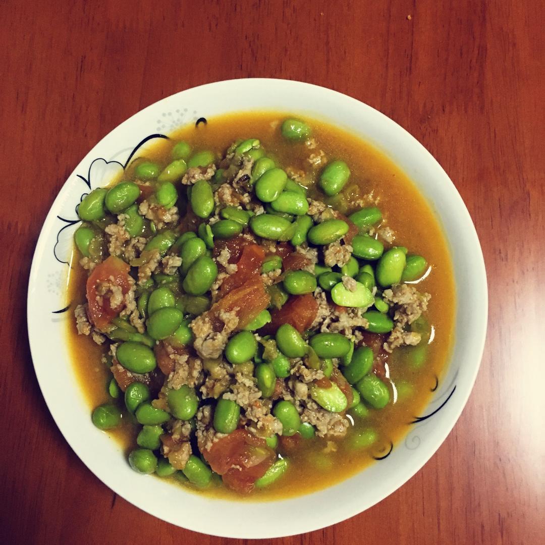 肉末番茄烧毛豆