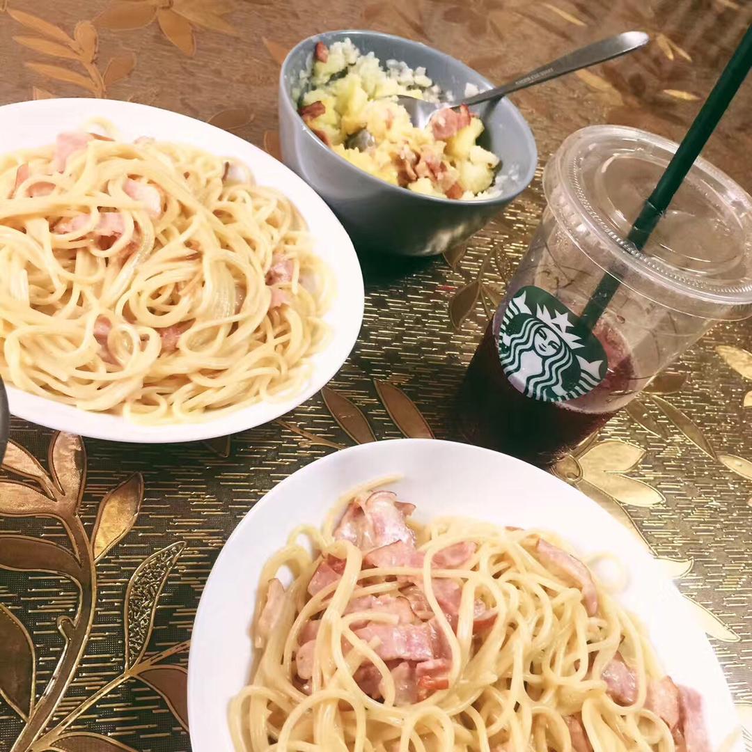 白汁蘑菇培根意粉