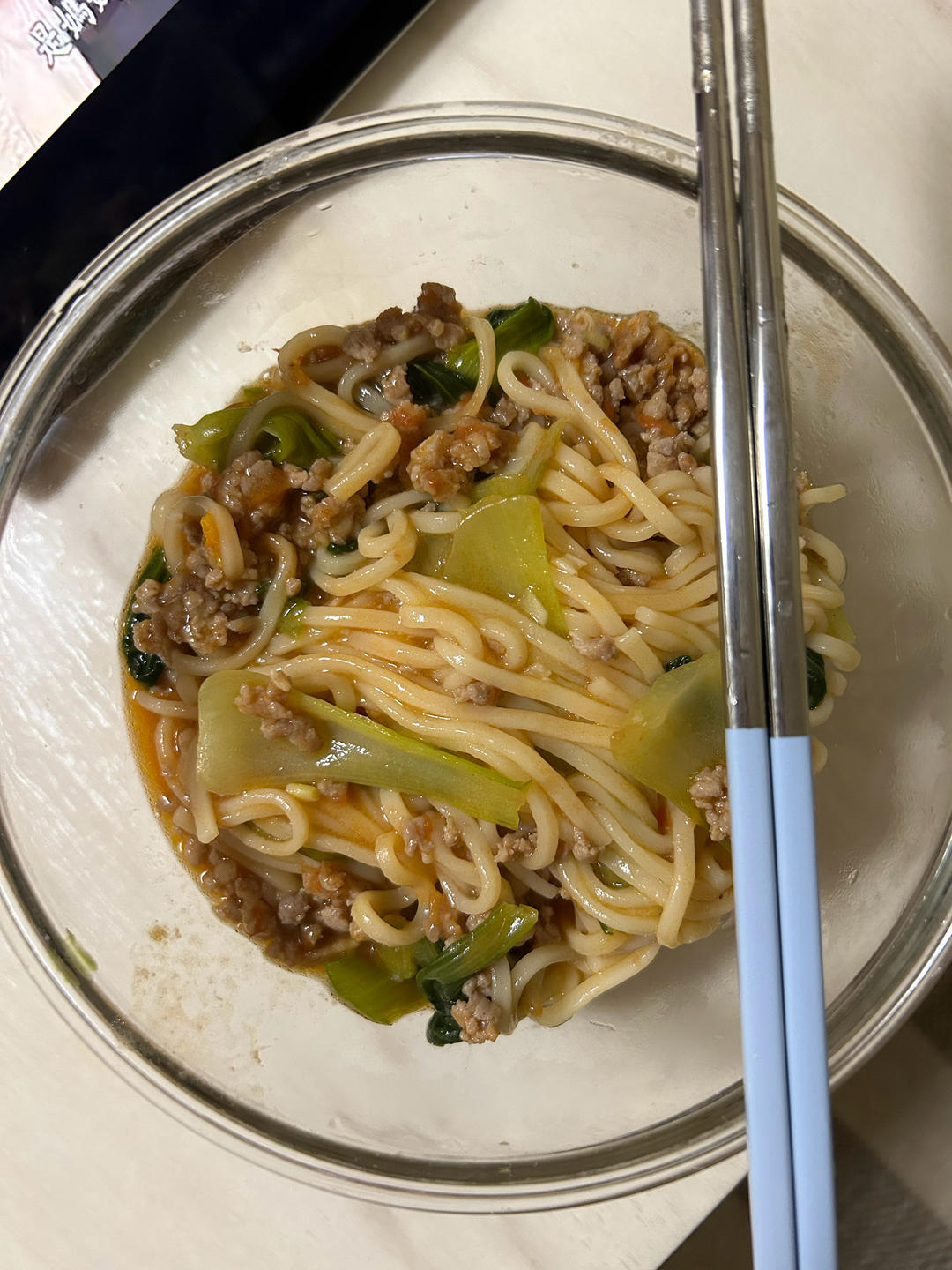 不油不辣也有好味道，番茄肉沫青菜面