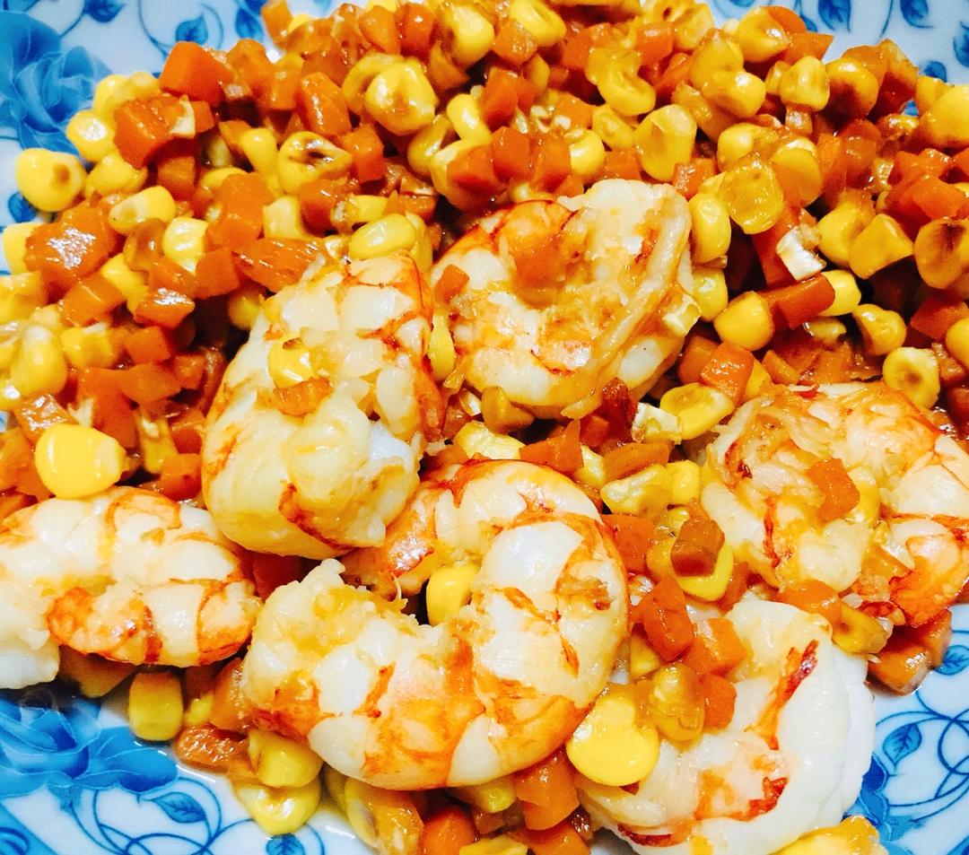 玉米豌豆胡萝卜炒虾仁