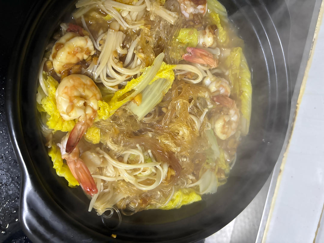 蒜蓉白菜粉丝虾煲