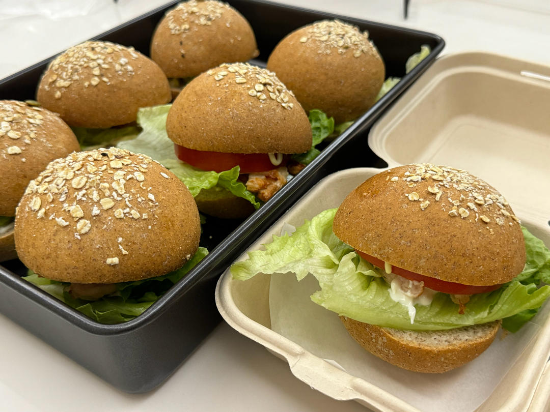 🍔低卡全麦汉堡胚｜低糖低油｜超柔软｜一次发酵｜省时省力