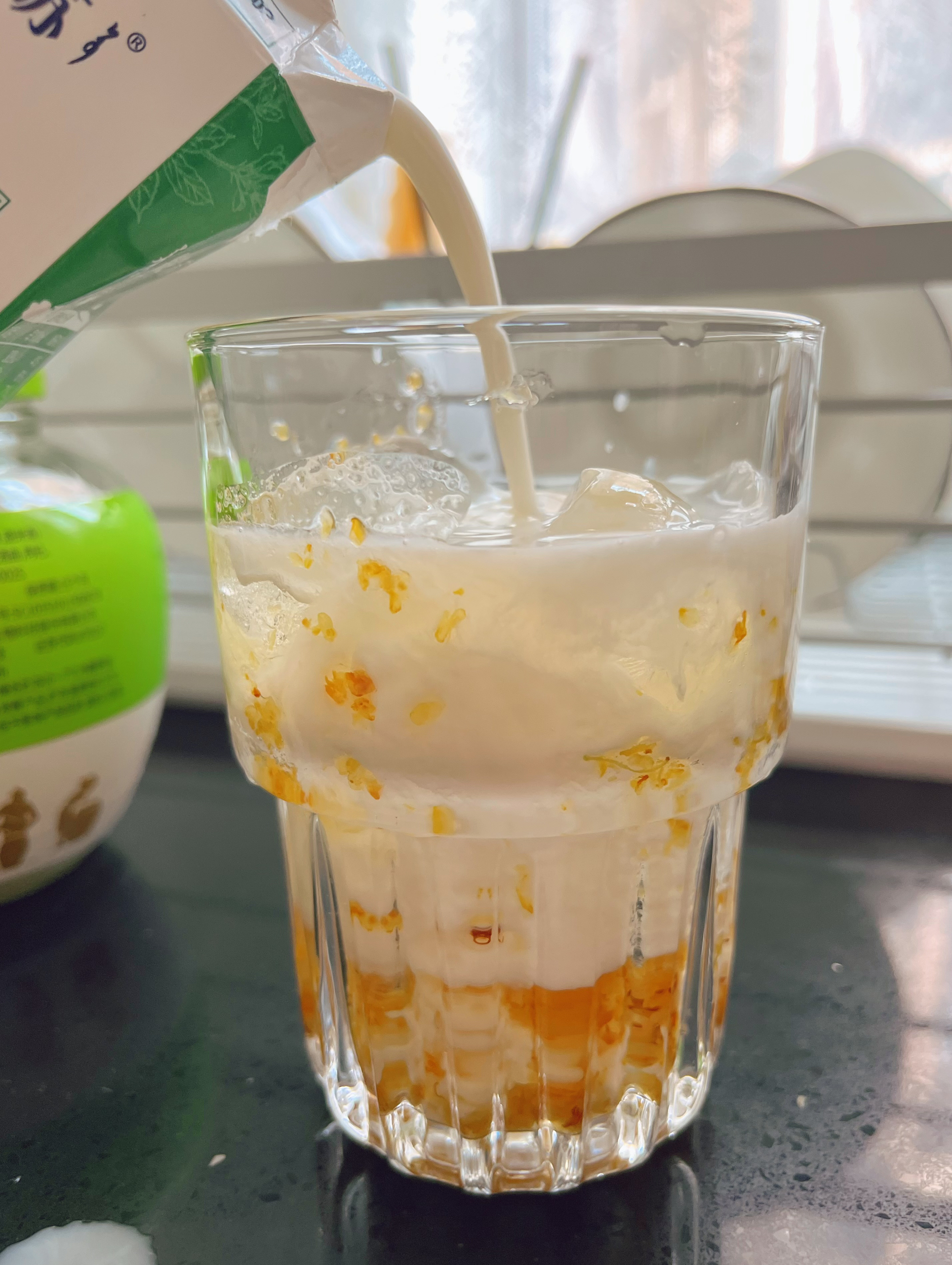桂花酒酿冰奶🥛这个比例最好喝！