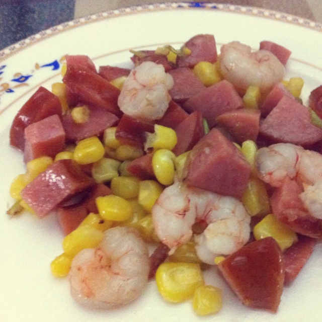 玉米火腿肠炒虾仁