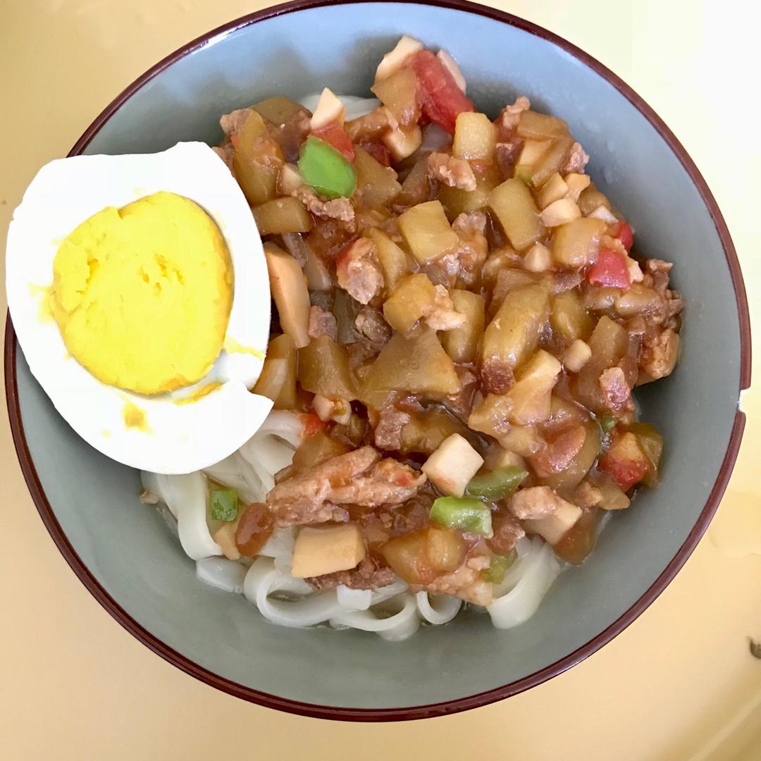 茄子肉丁打卤面