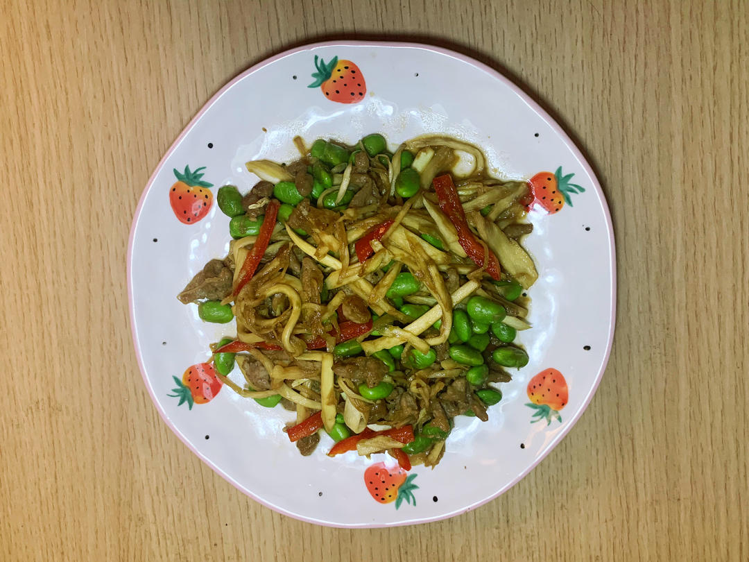 茭白毛豆炒肉丝