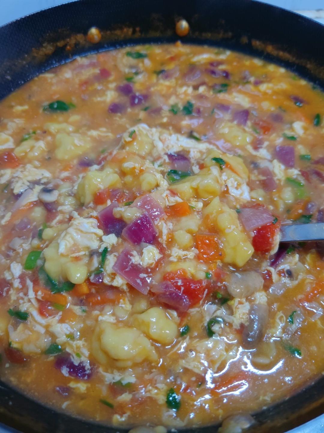 汪仔妈妈做的减肥又解馋的玉米面疙瘩汤(内附搅拌疙瘩视频)