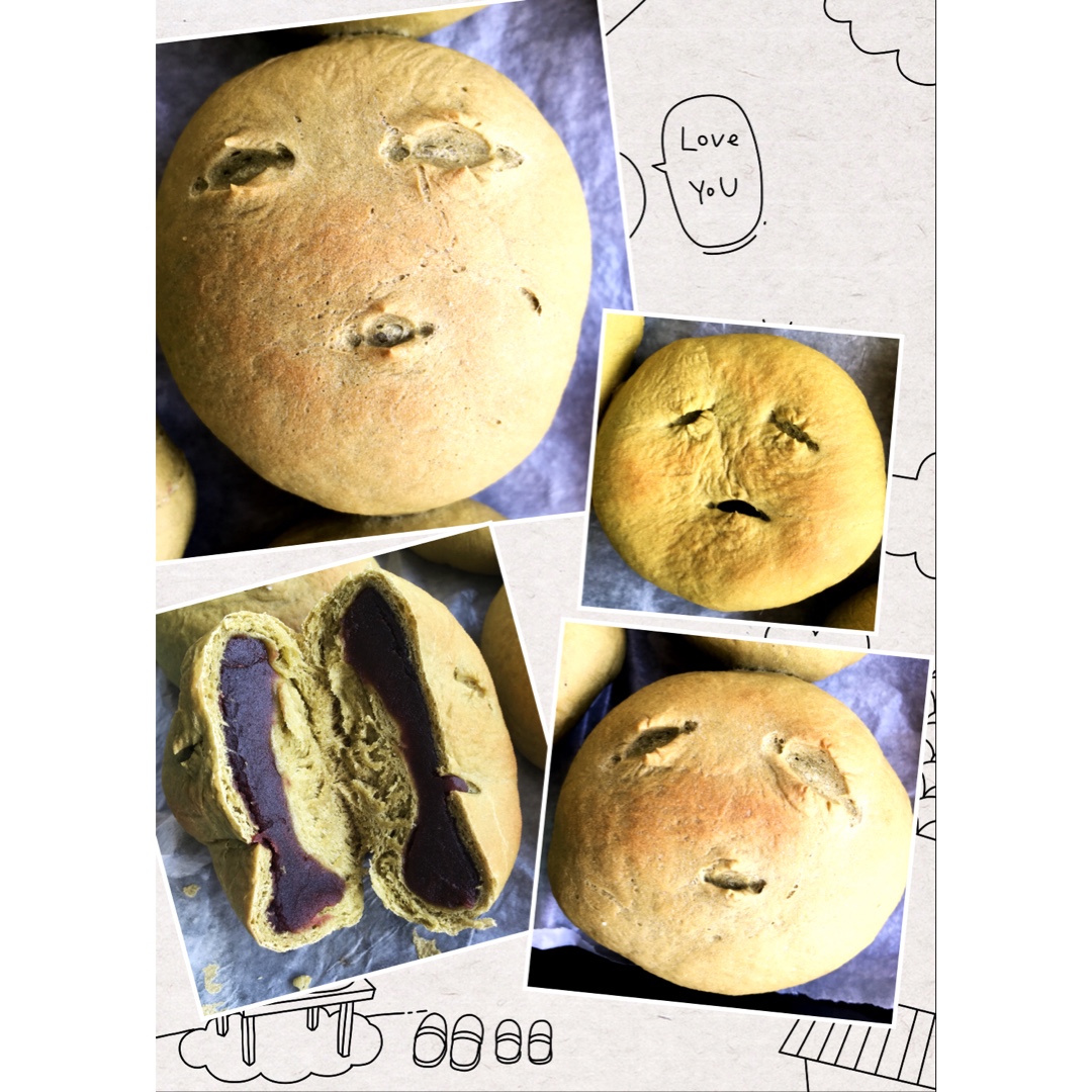 抹茶豆沙小面包（无油脂）