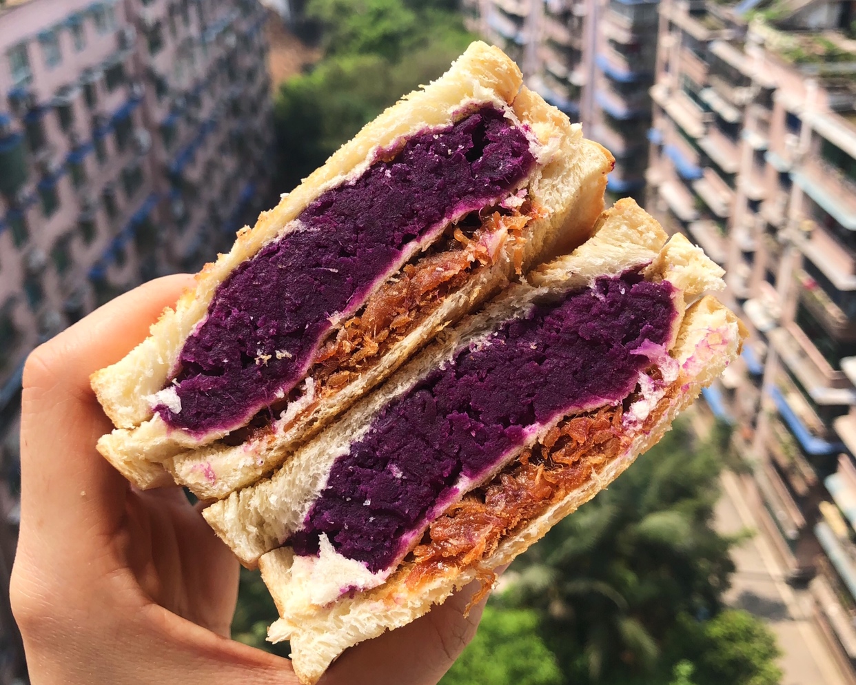 紫薯肉松三明治的做法