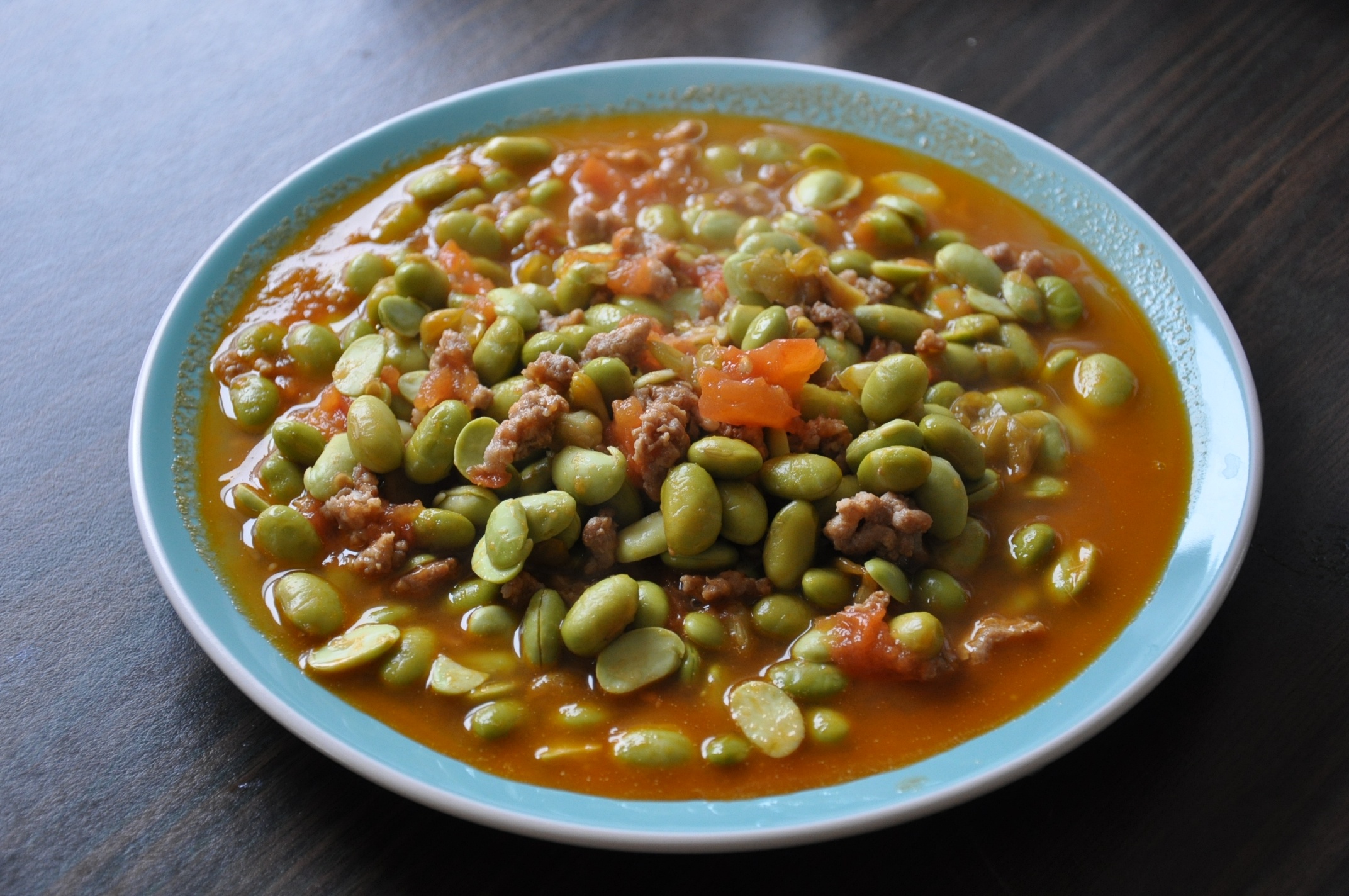 肉末番茄烧毛豆