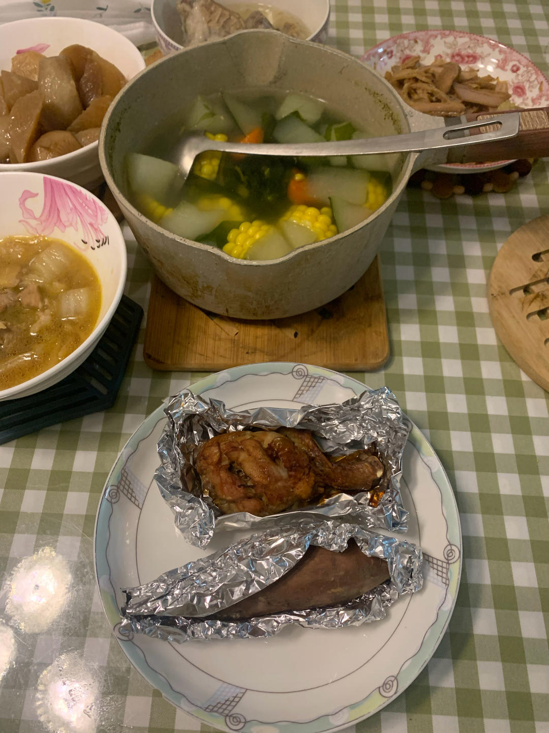 烤鸡腿+烤红薯+烤口蘑