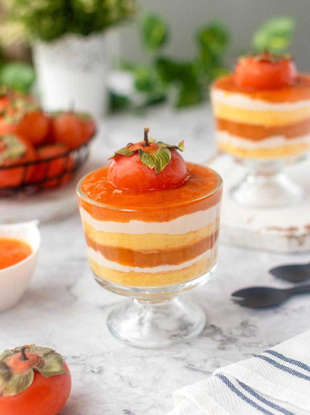 秋日限定甜品｜酒香柿子蛋糕杯