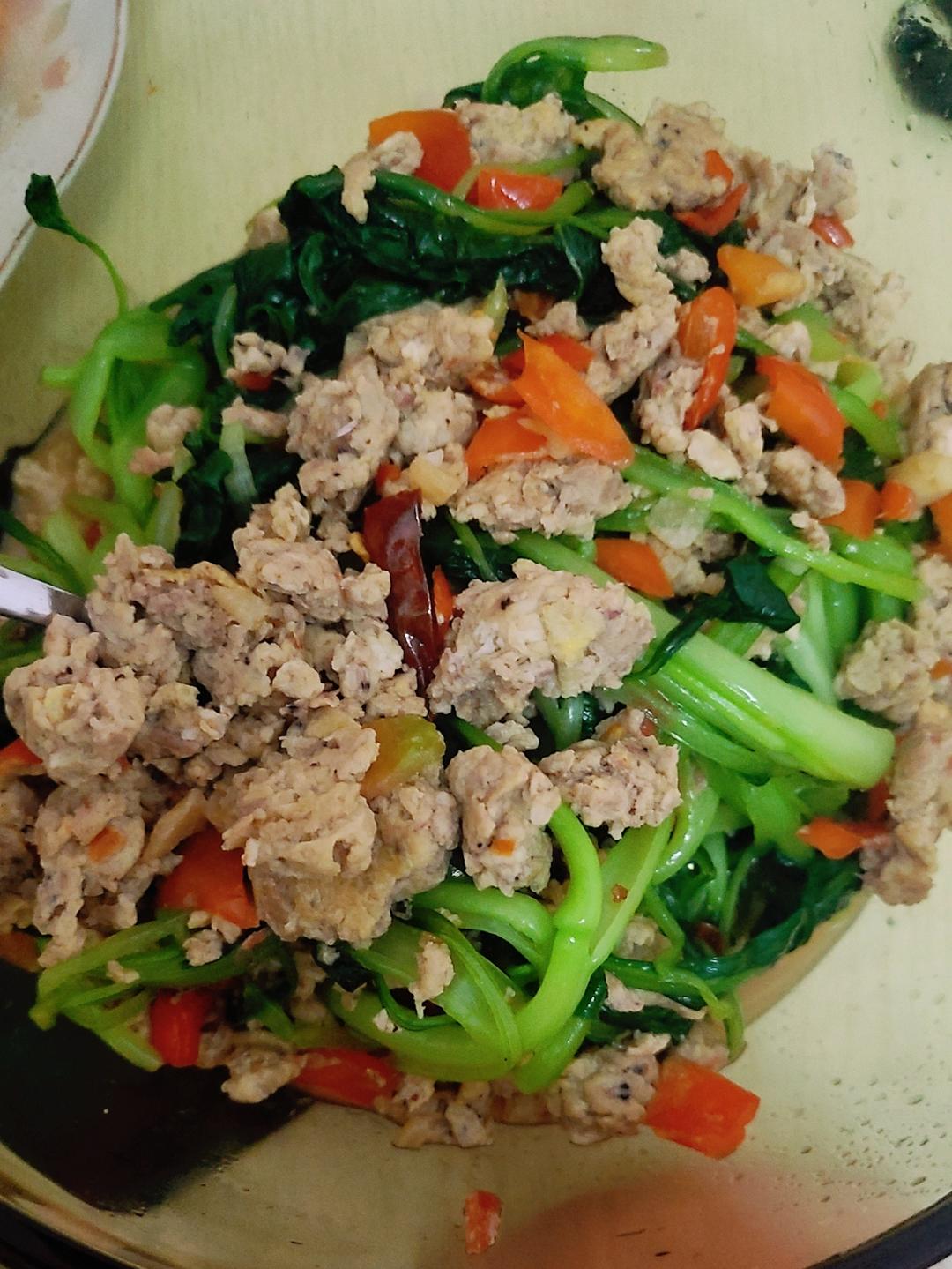 虾酱炒通心菜（虾酱吃法之四）