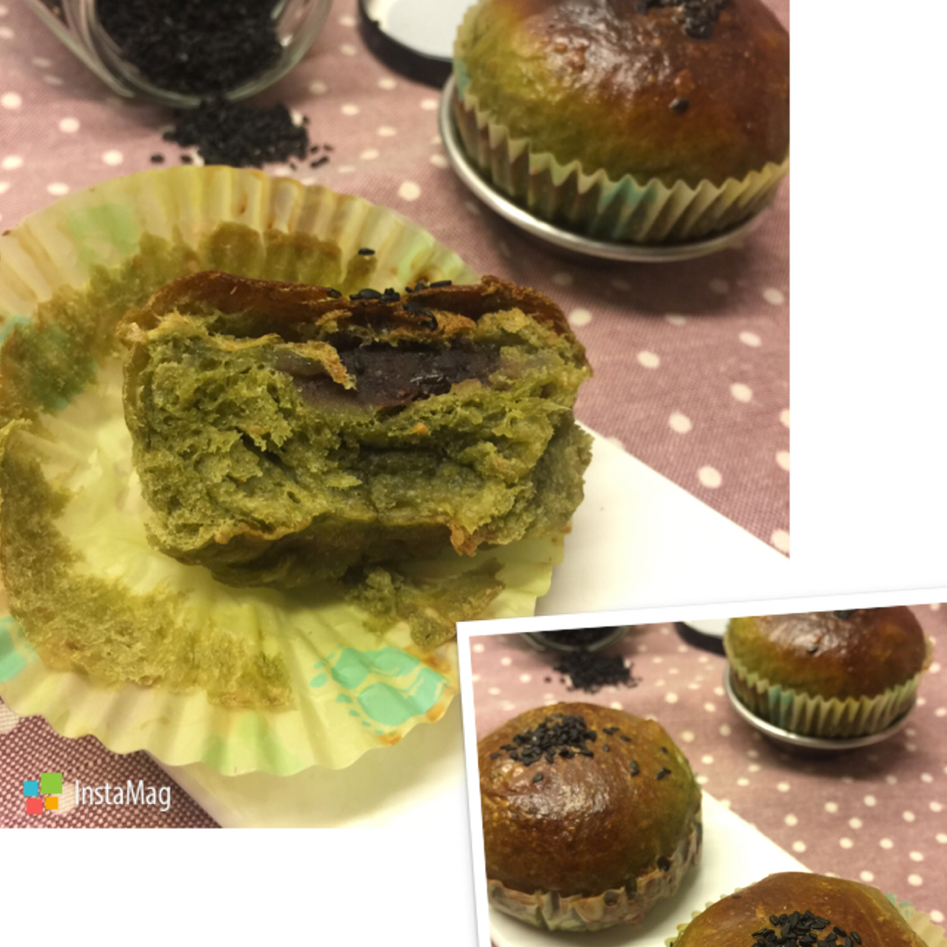 抹茶红豆麻薯面包