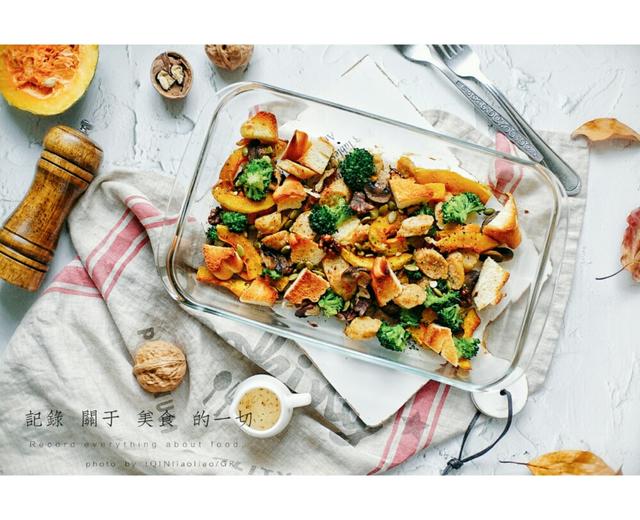 瘦身健康餐–南瓜鸡肉肠烤蔬菜坚果沙拉的做法
