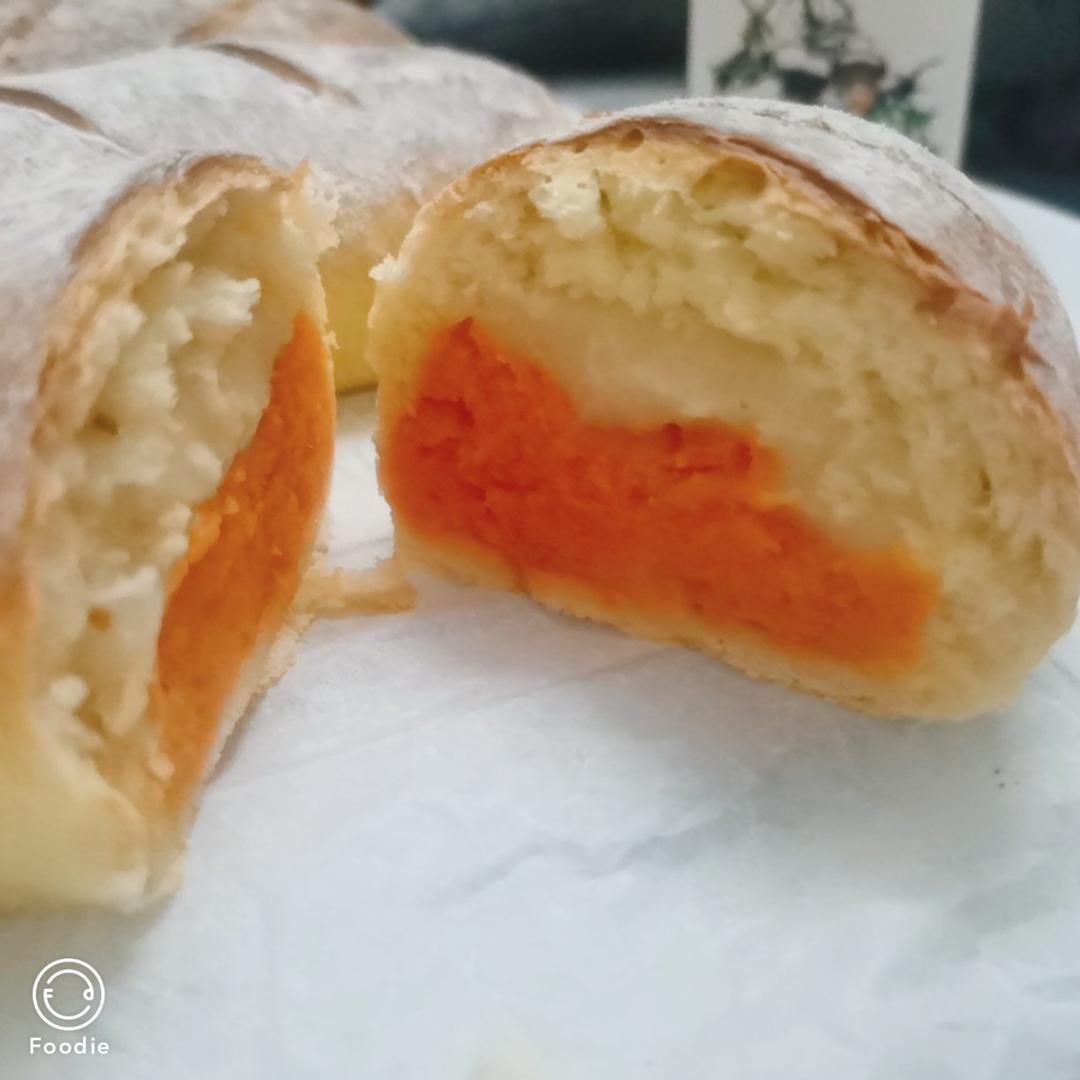 【半个就饱！越吃越瘦】【Sweet bun with Sticky sweet potato filling】 #牛奶麻薯#红薯#软欧#