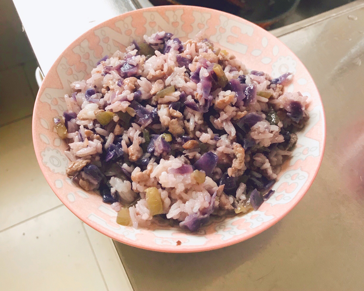 宝宝👶辅食— 鸡肉🍗紫甘蓝🥒炒饭🍚