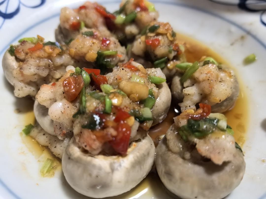 低脂低卡👉口蘑酿虾滑！