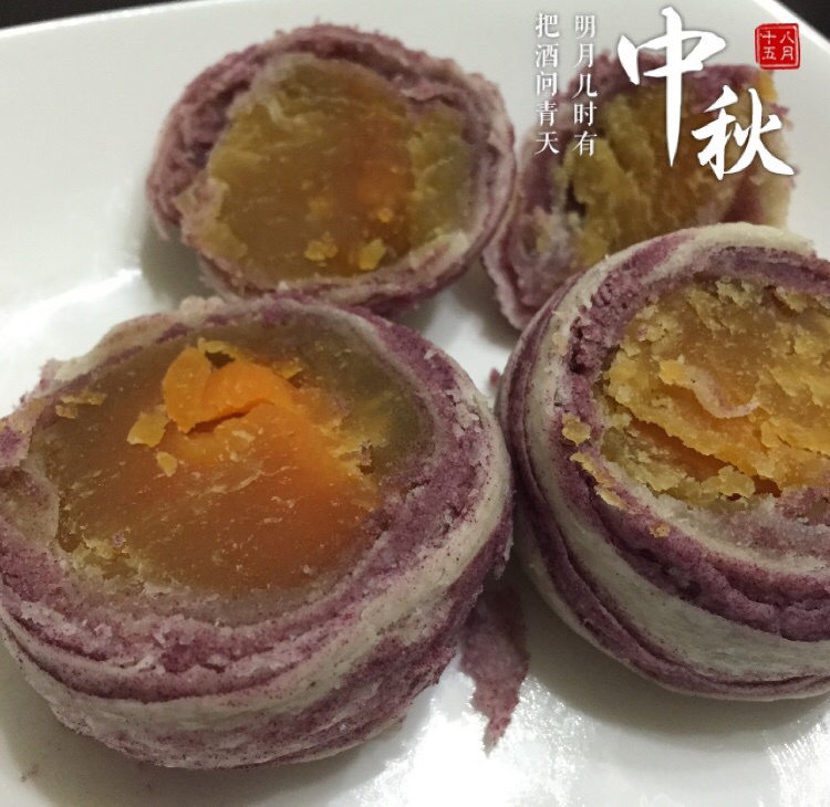 蛋黄酥~紫薯、抹茶、原味~花好月圆，中秋快乐~内附一次做六色蛋黄酥方法~