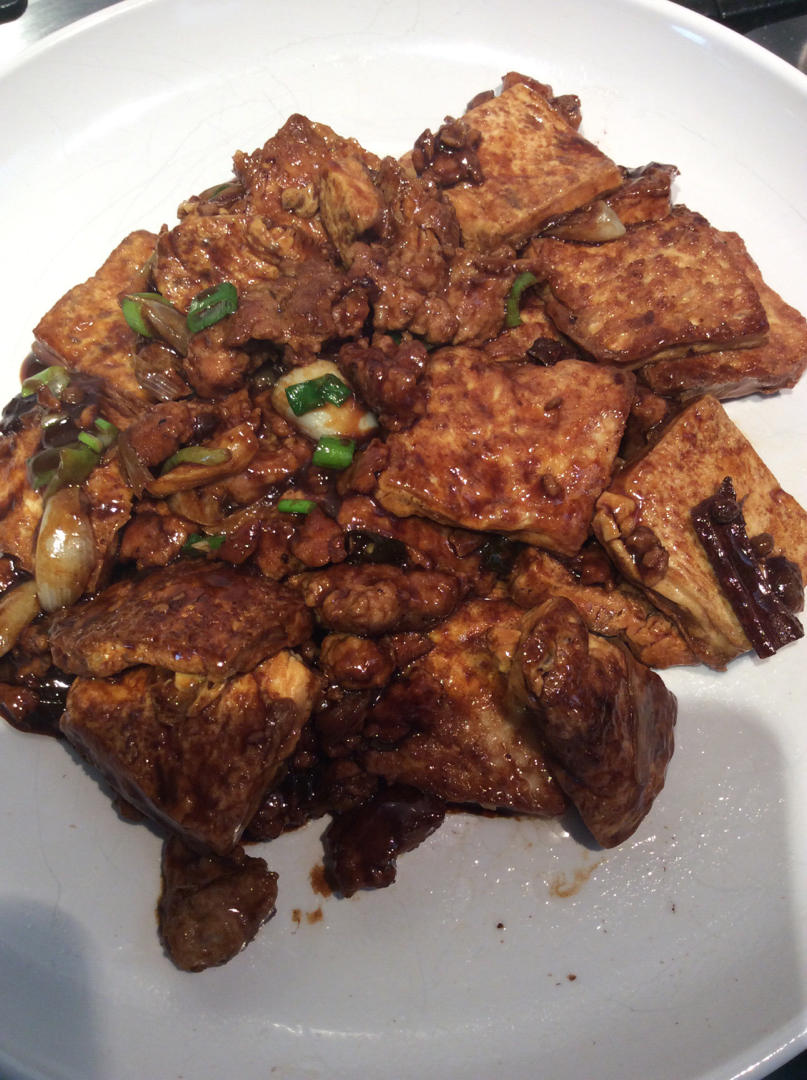 红烧豆腐，用勺子舀一勺,豆腐和猪肉末都有了,拌上米饭一大口的满足感