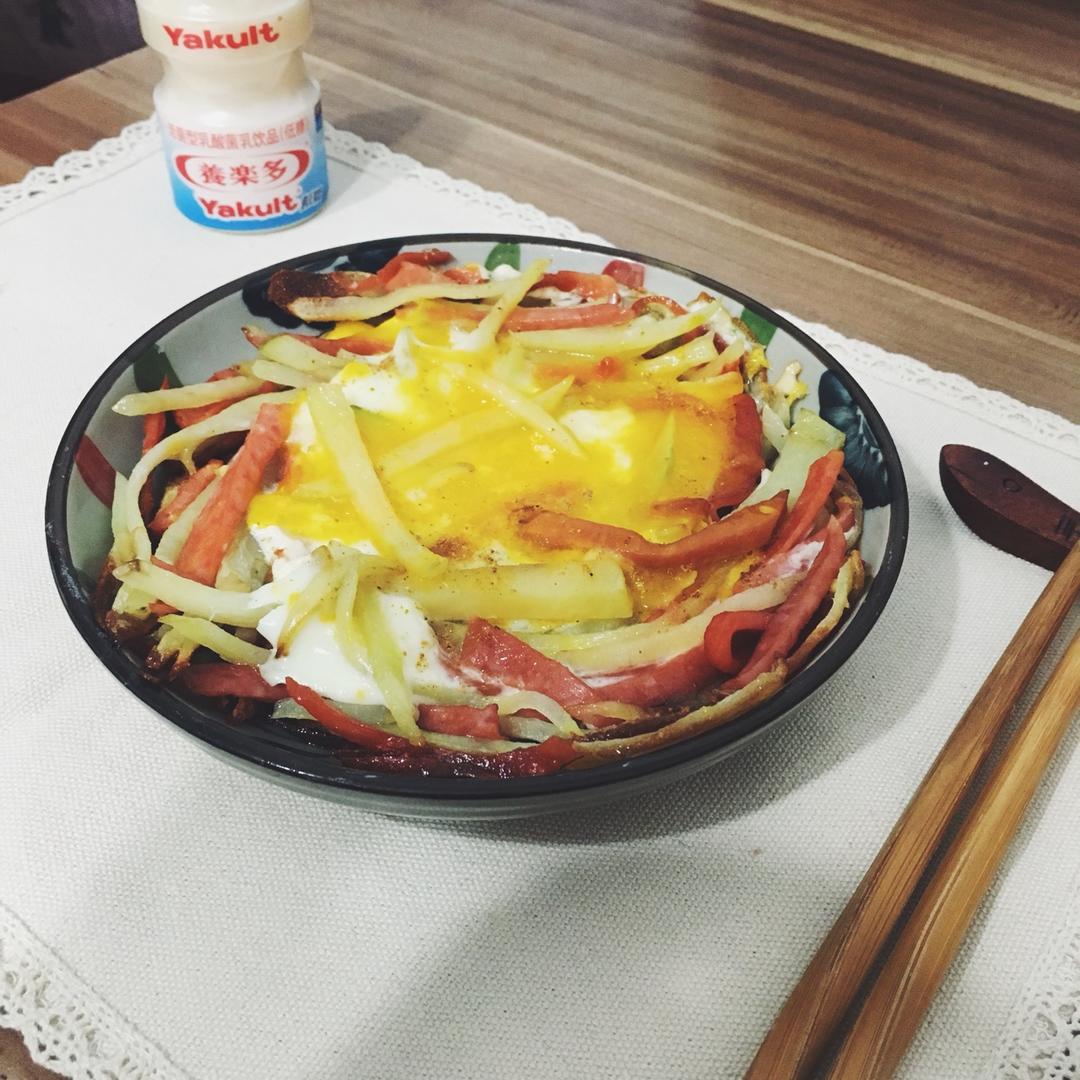 快手早餐—马铃薯火腿蛋