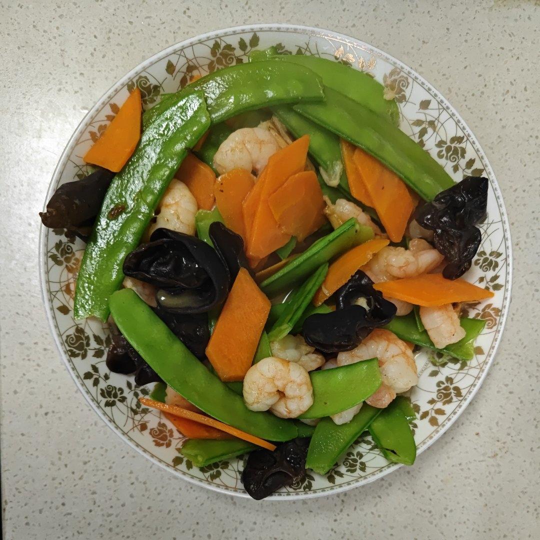 虾仁炒荷兰豆什锦