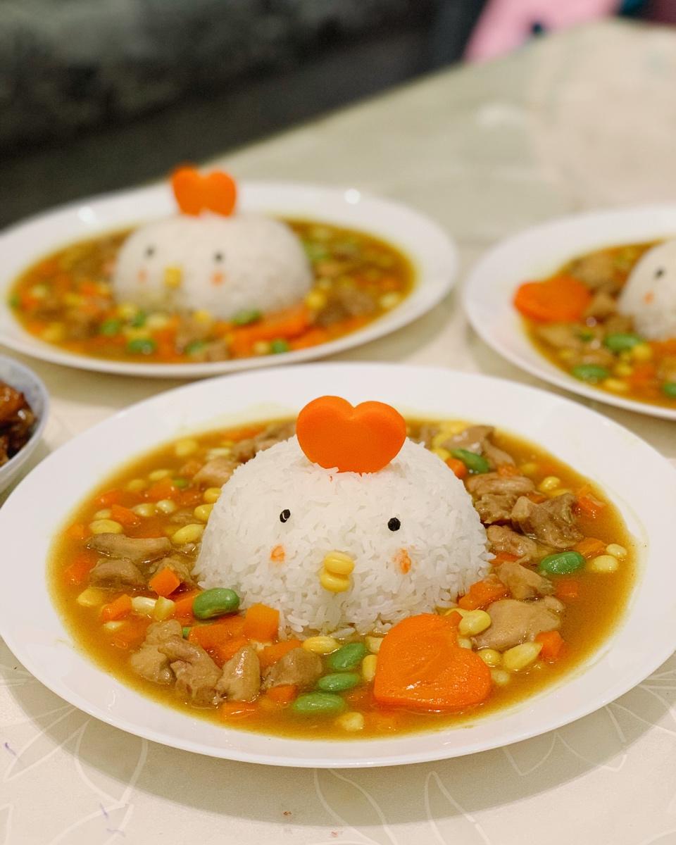 人见人爱花见花开🐤         三只小鸡日式咖喱饭