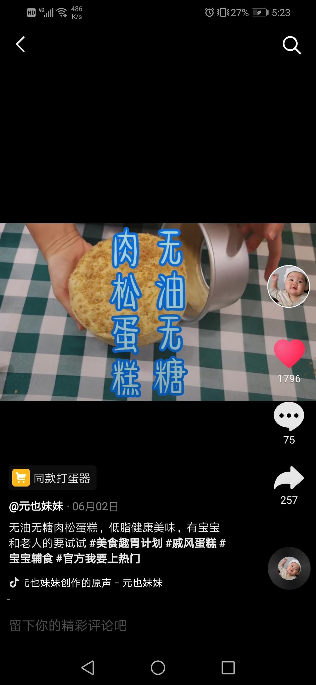 无油无糖肉松蛋糕