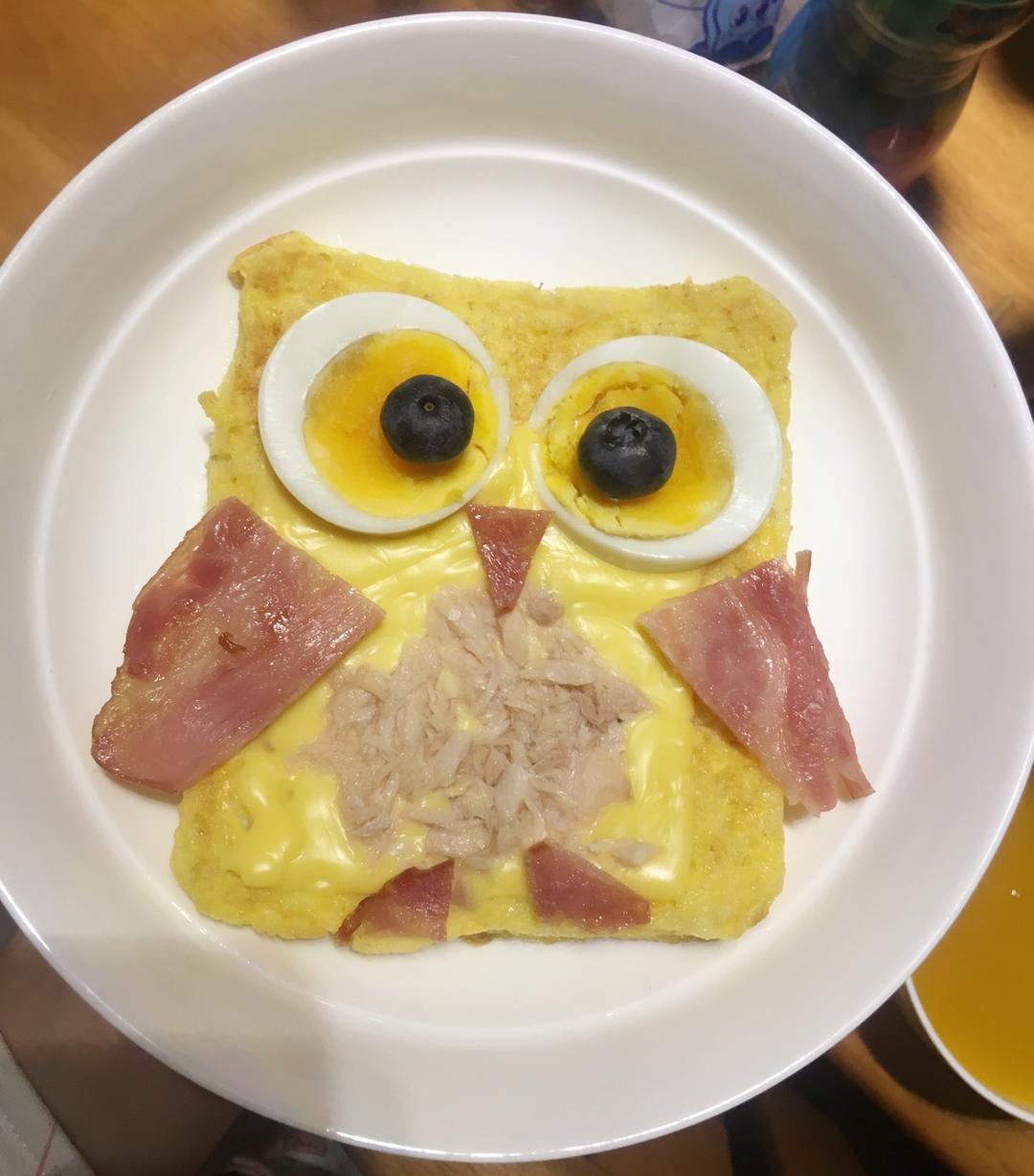 超萌猫头鹰吐司早餐