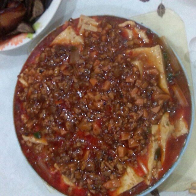 香辣肉末蒸豆腐