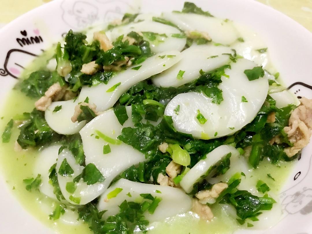 荠菜肉丝炒年糕