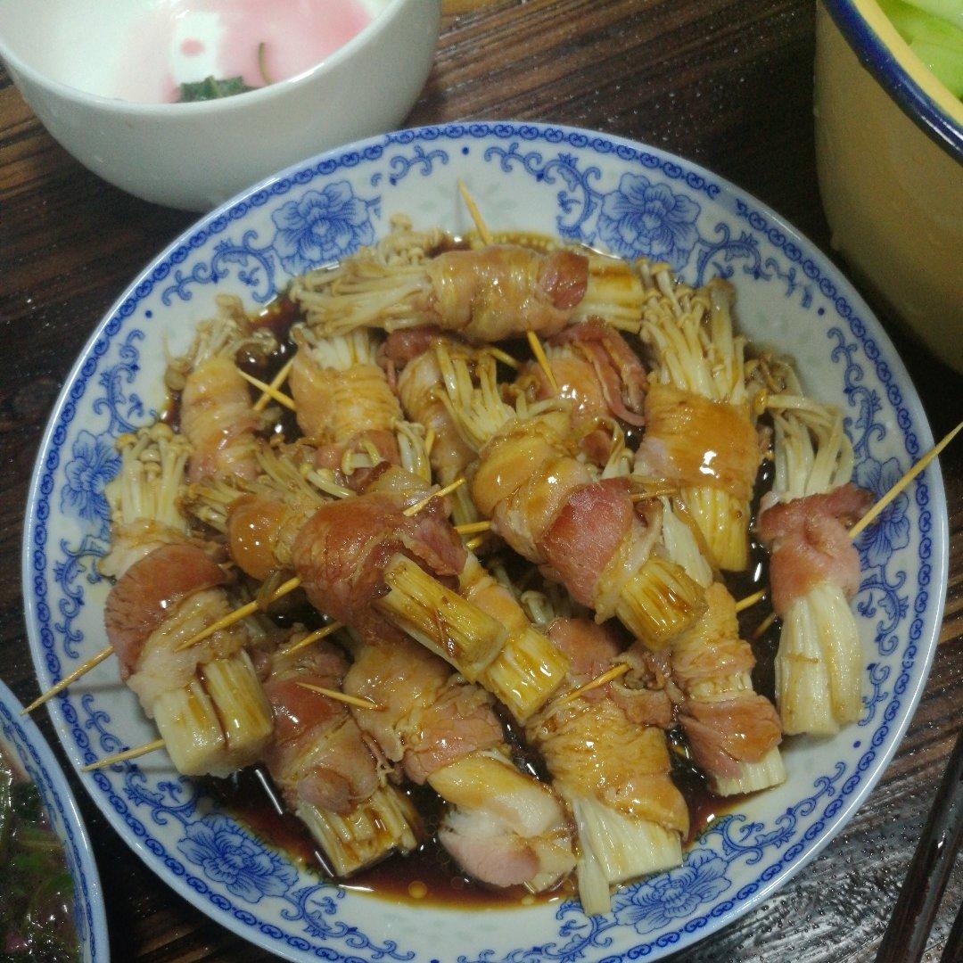 香煎培根金针菇卷