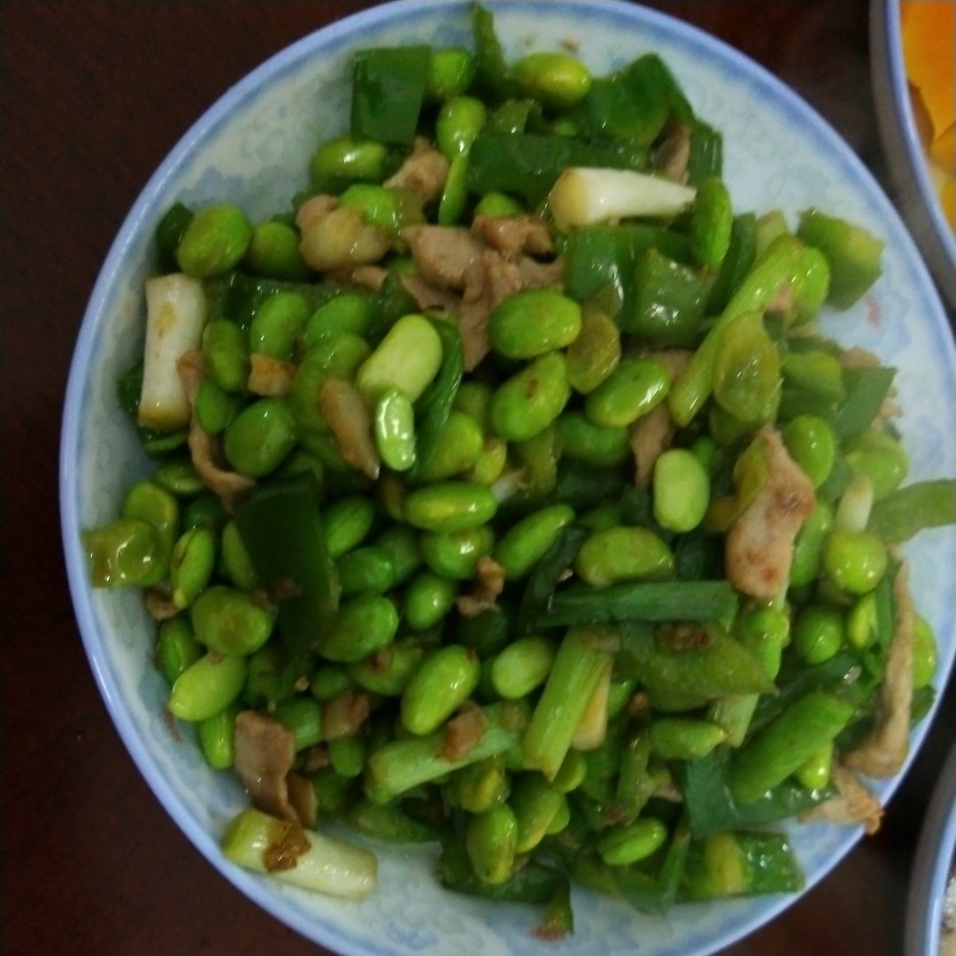 青椒毛豆炒肉丝
