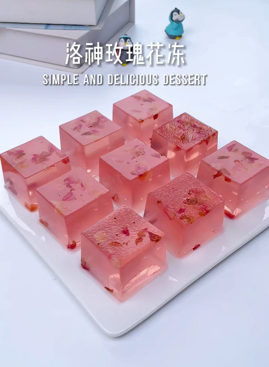 洛神玫瑰花果冻，粉嫩通透，花香甜品