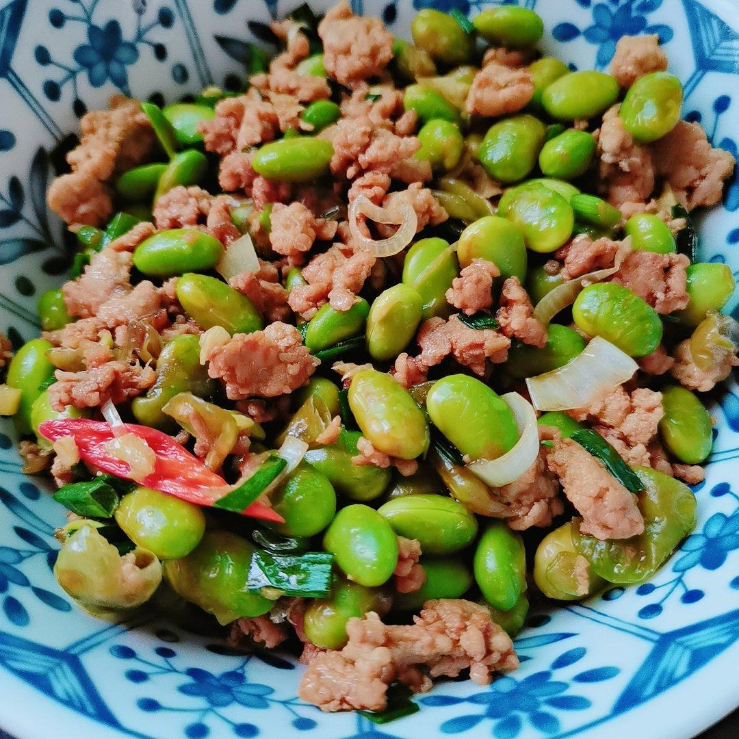 超级下饭的毛豆炒肉沫，比凉拌毛豆香