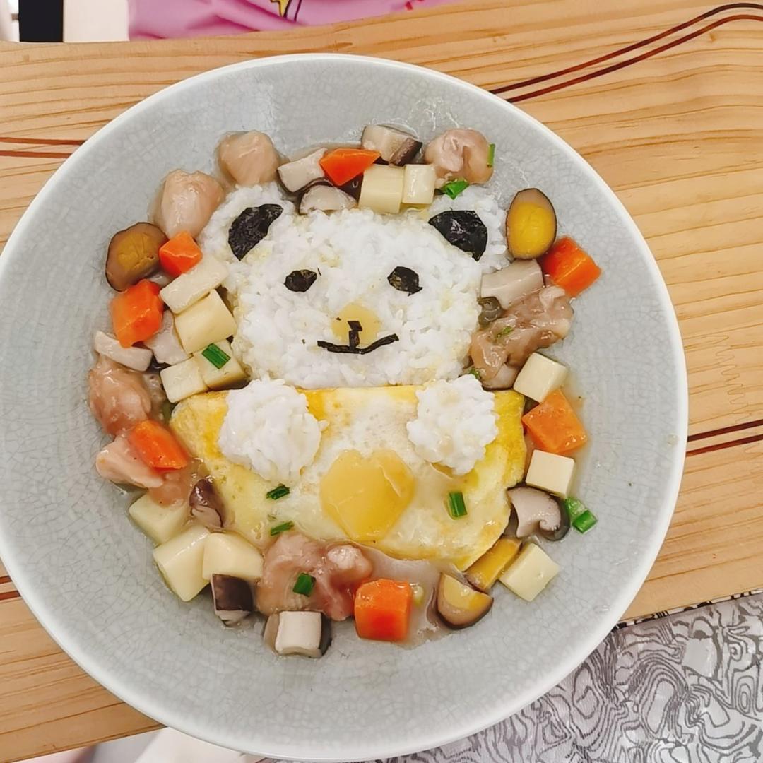 儿童版小熊萌宠香菇鸡丁盖饭❗️酱烧香菇鸡丁饭