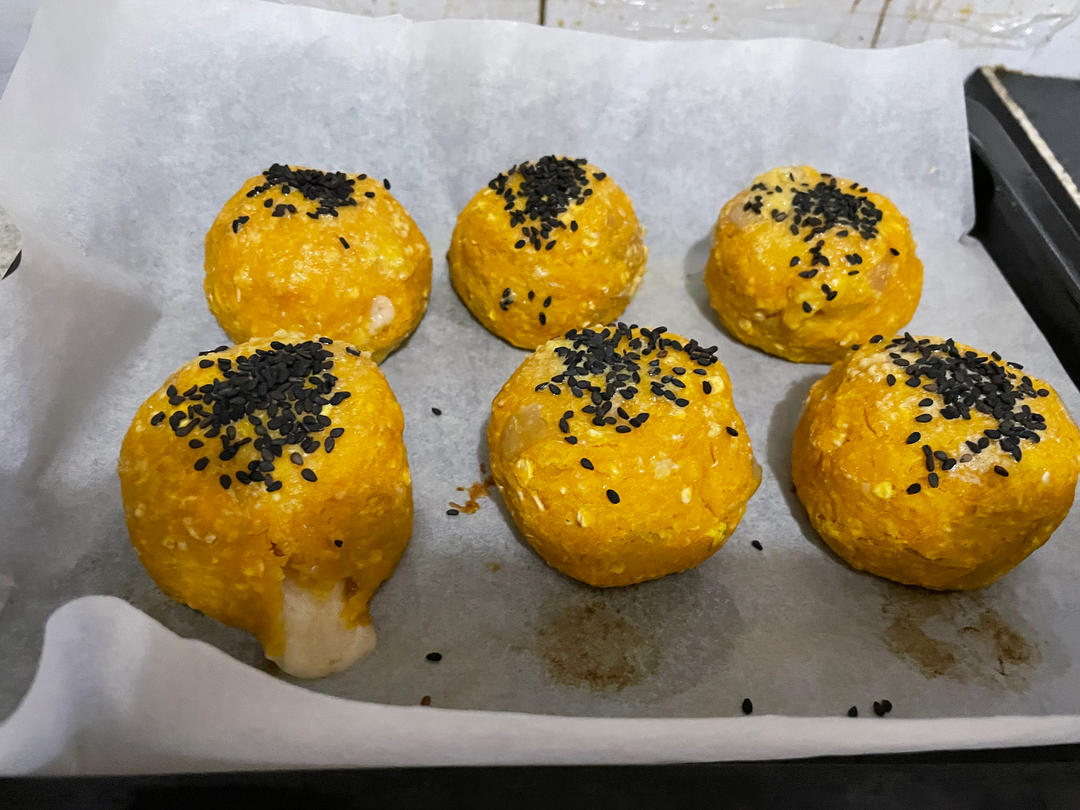 😍低脂仅67卡/个‼️爆浆•咸蛋黄南瓜肉松饼