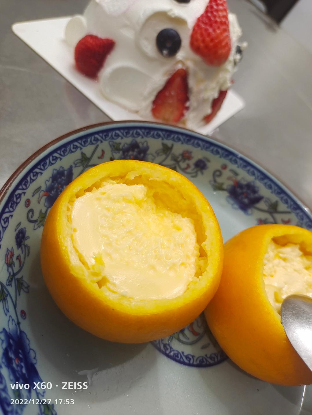 懒人甜品🍮｜橙香双皮奶蒸蛋