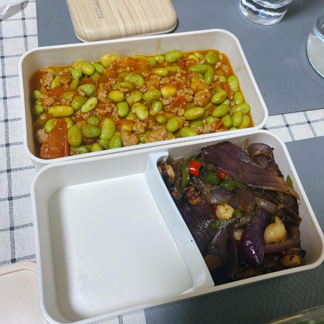 肉末番茄烧毛豆