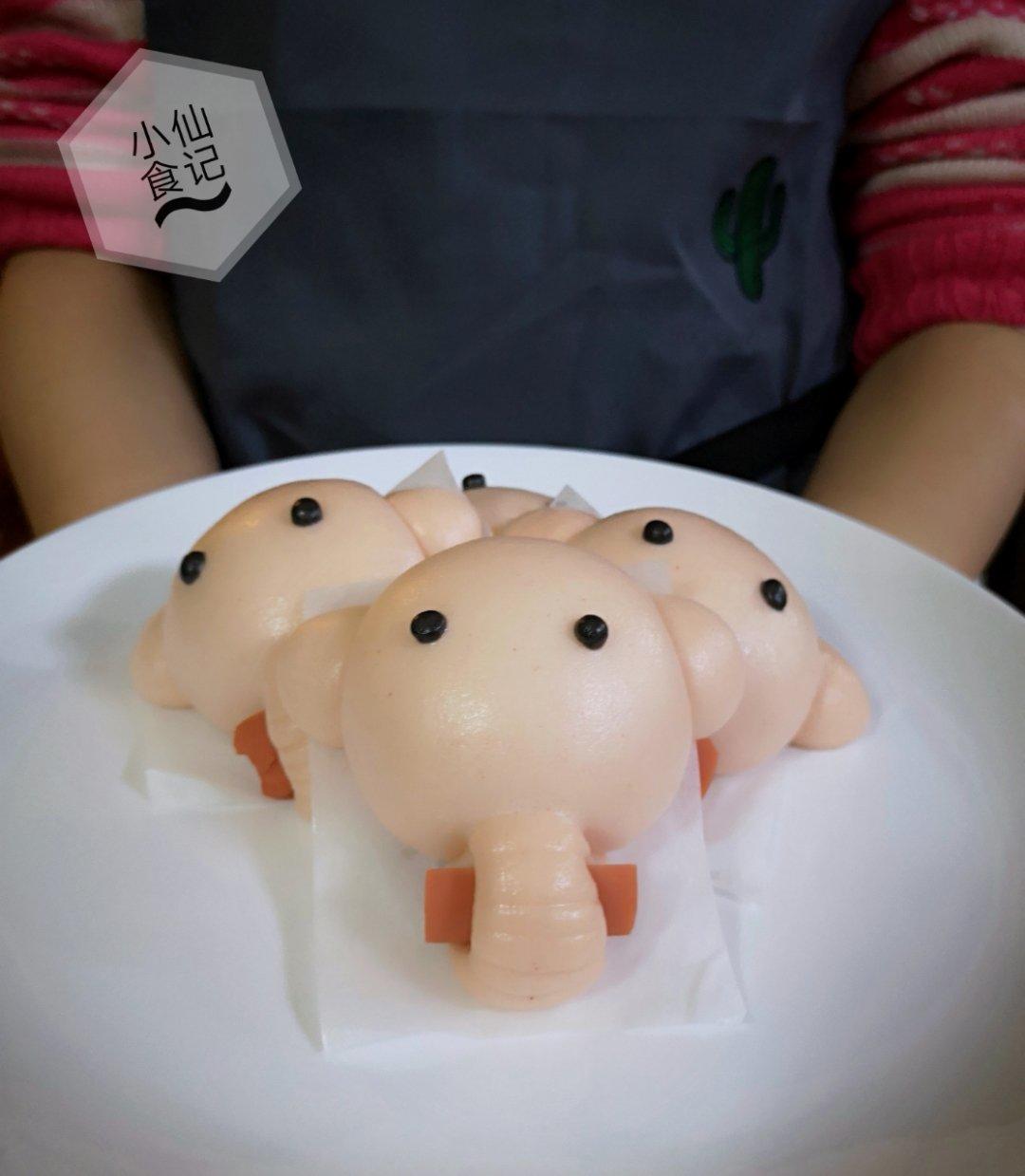 糊涂小仙2016做的可爱大象火腿肠卡通馒头