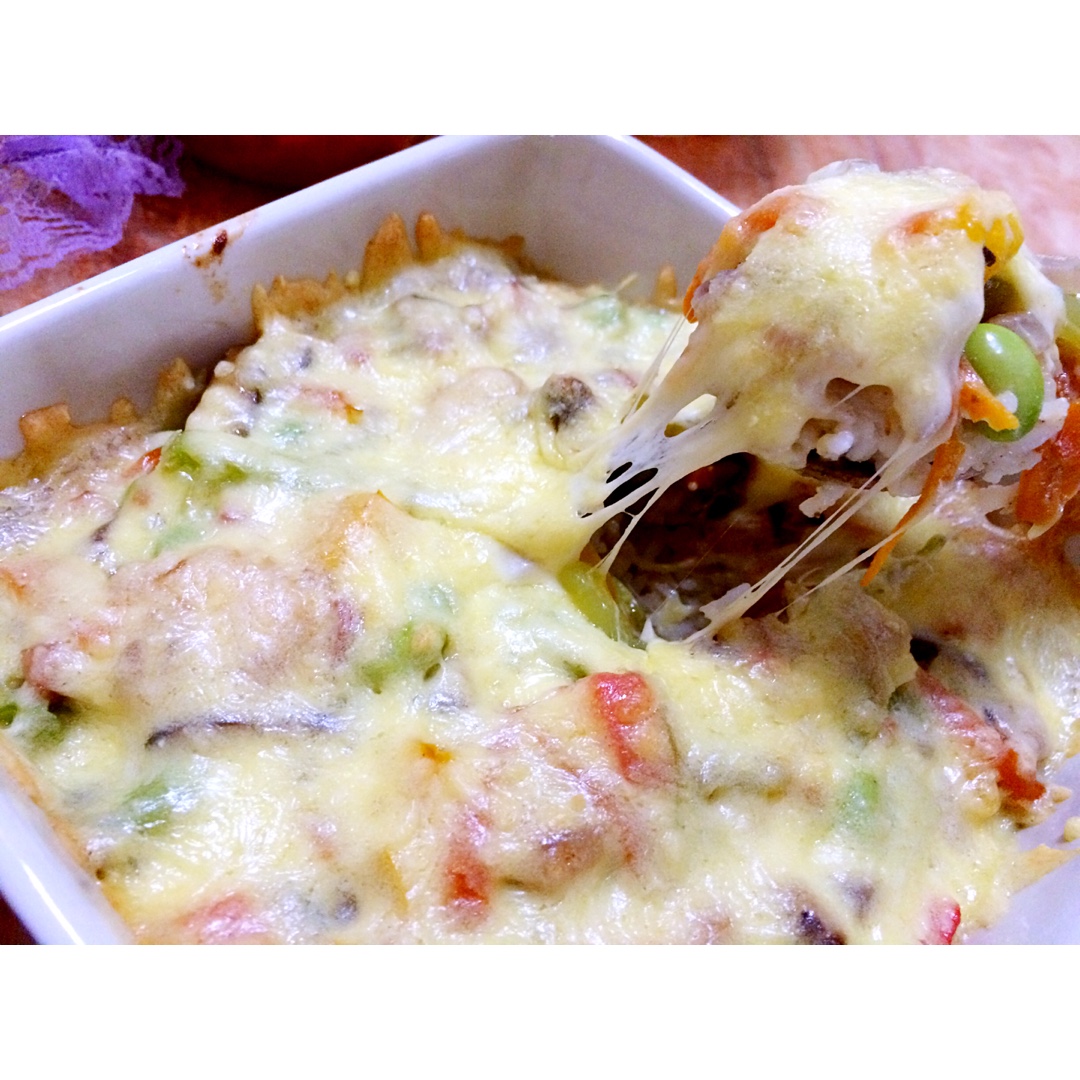 鲜虾培根芝士焗饭