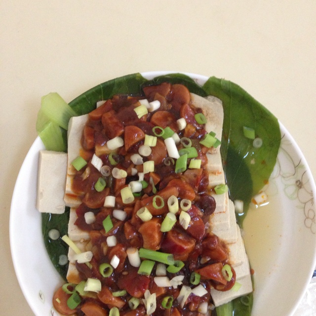 香辣肉末蒸豆腐