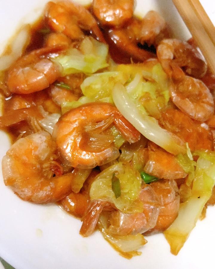 小雨终转晴做的白菜炒大虾